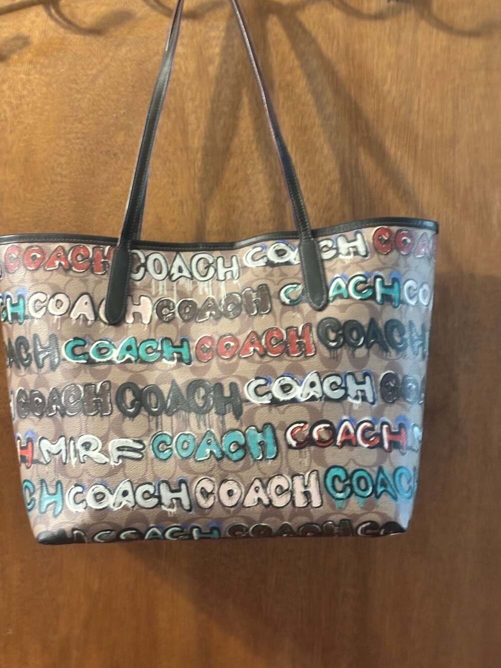 Coach Graphic Coach X Mint/Tote bag In Signature Leather Khaki COLLABORATION